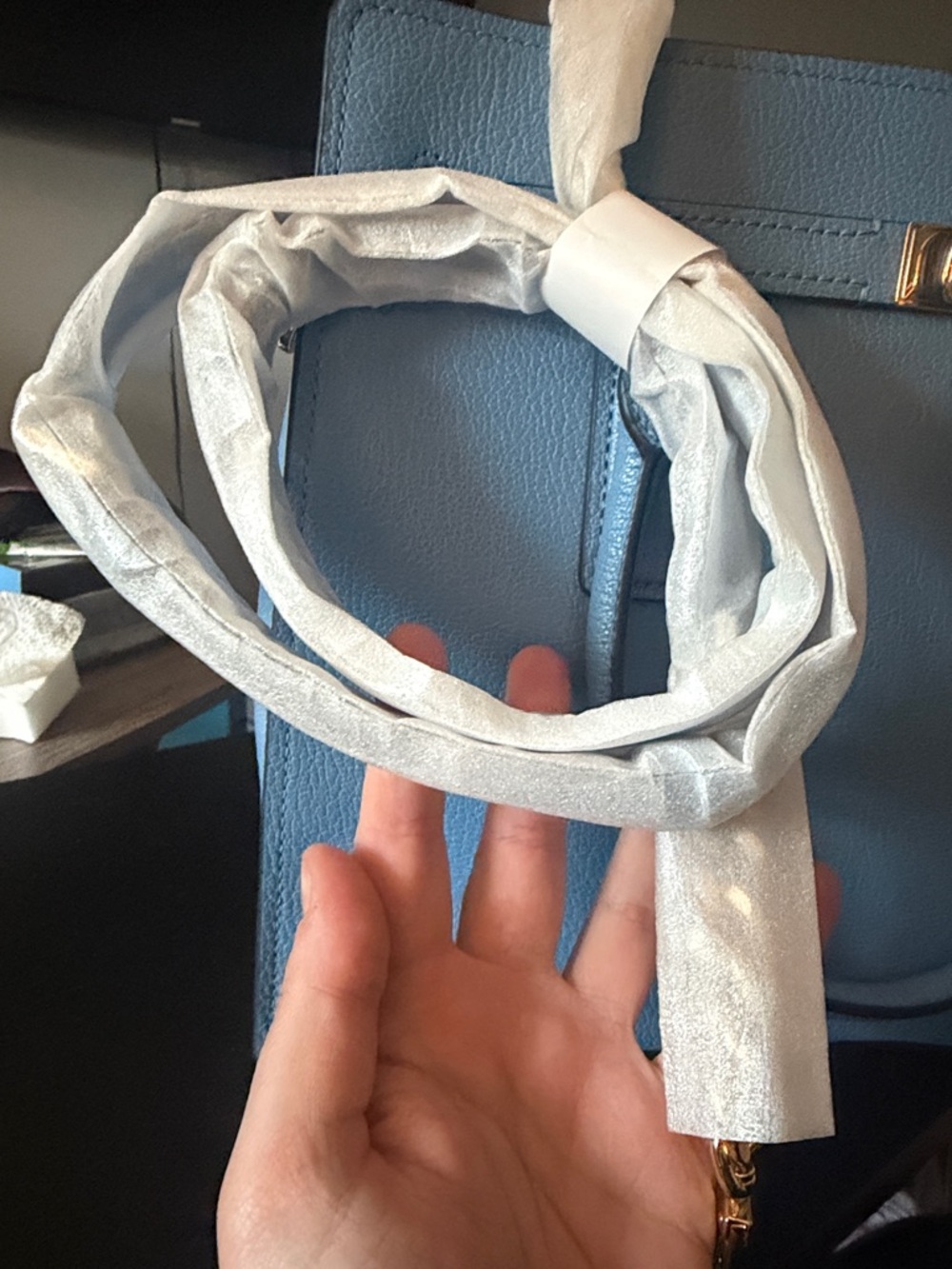 Michael Kors Navy Leather Satchel with Gold Hardware - Picture 3 of 8